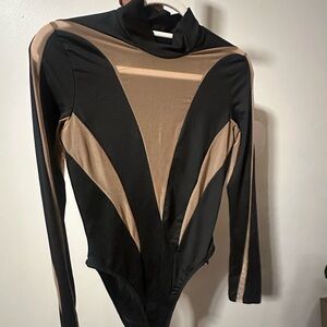 Black and Tan Long Sleeve Bodysuit